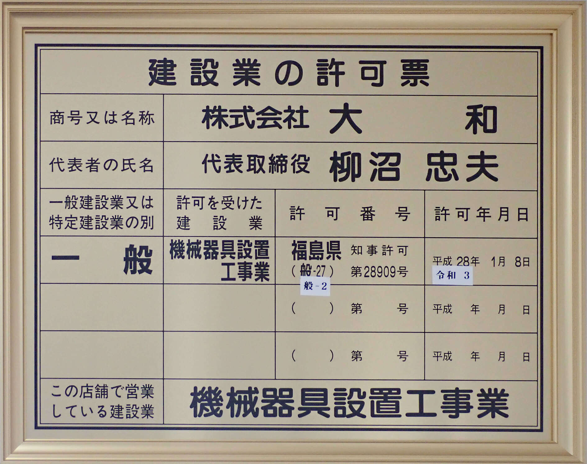 建設業の許可証について